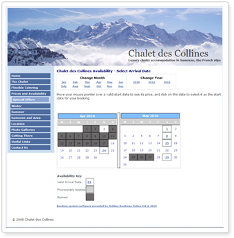 Customised booking system calendar page